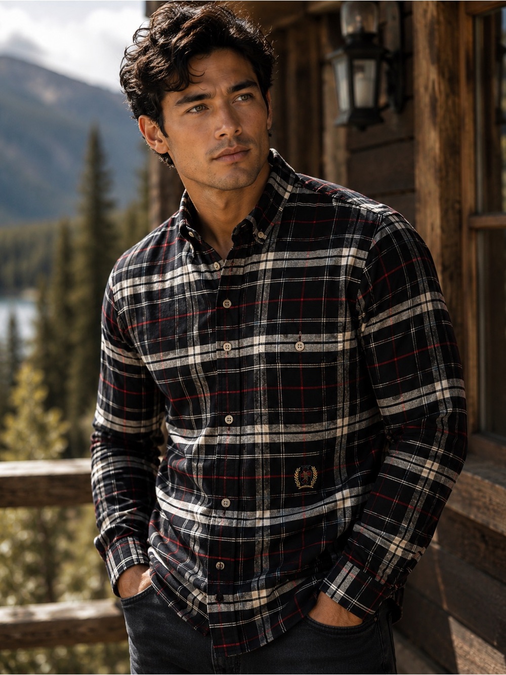 Tommy Hilfiger Black, White & Red Plaid Button-Down Shirt